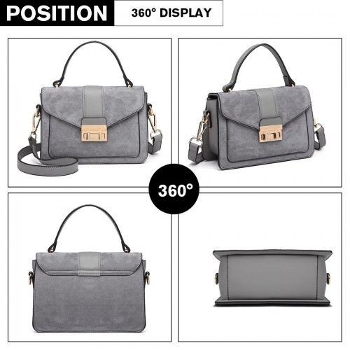 Miss Lulu Matte PU Leather Midi Handbag Cross Body Bag - Grey | Elegant & Versatile