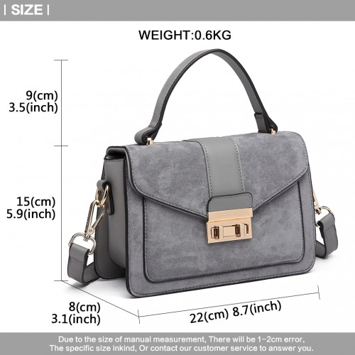Miss Lulu Matte PU Leather Midi Handbag Cross Body Bag - Grey | Elegant & Versatile