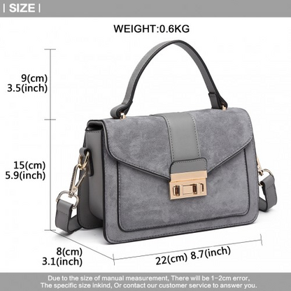 Miss Lulu Matte PU Leather Midi Handbag Cross Body Bag - Grey | Elegant & Versatile