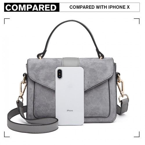 Miss Lulu Matte PU Leather Midi Handbag Cross Body Bag - Grey | Elegant & Versatile