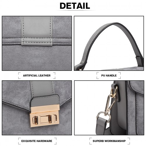 Miss Lulu Matte PU Leather Midi Handbag Cross Body Bag - Grey | Elegant & Versatile
