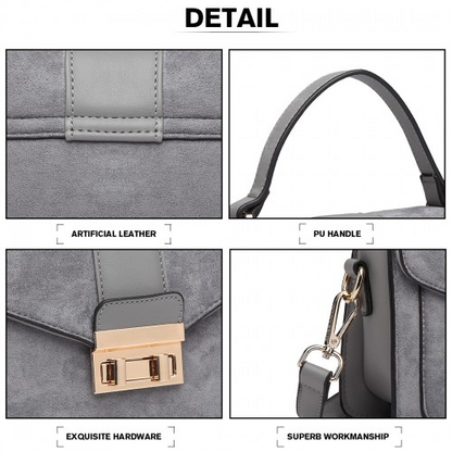 Miss Lulu Matte PU Leather Midi Handbag Cross Body Bag - Grey | Elegant & Versatile
