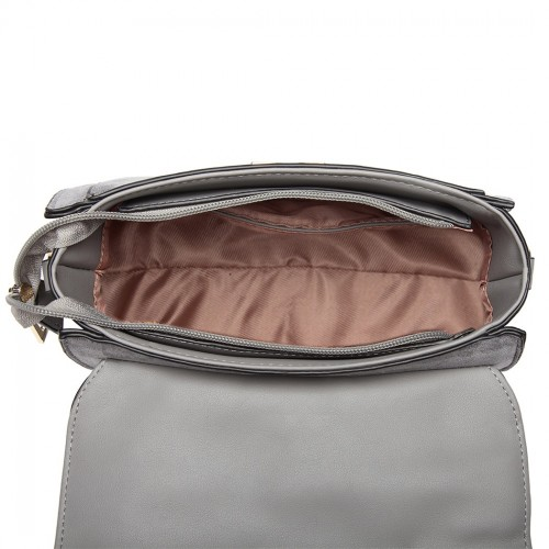 Miss Lulu Matte PU Leather Midi Handbag Cross Body Bag - Grey | Elegant & Versatile