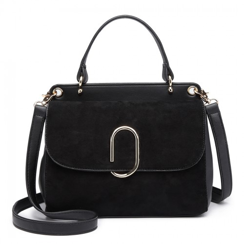 Miss Lulu Stylish Ladies Leather Handbag Shoulder Bag - Black