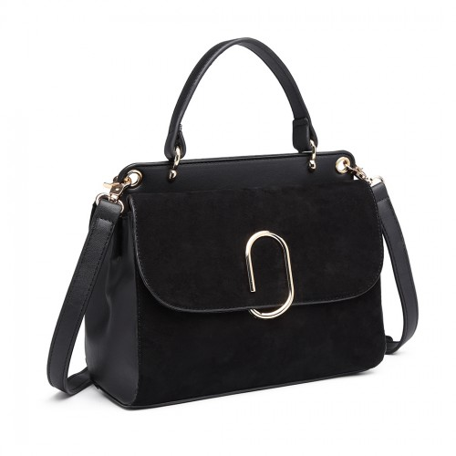 Miss Lulu Stylish Ladies Leather Handbag Shoulder Bag - Black