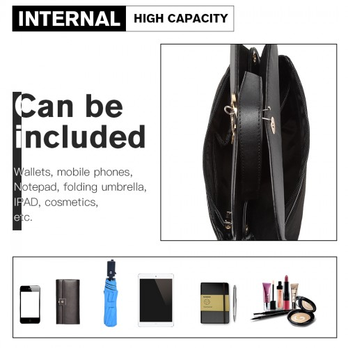 Miss Lulu Stylish Ladies Leather Handbag Shoulder Bag - Black