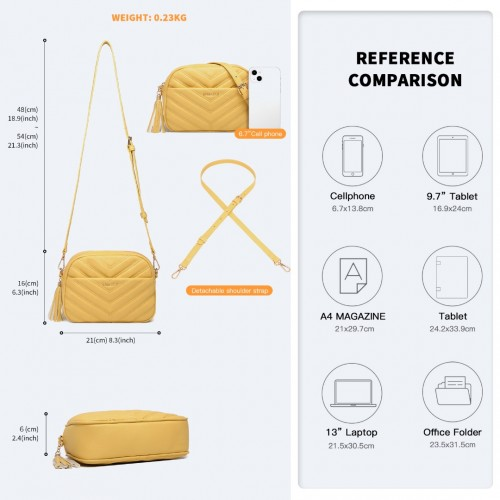 Miss LuLu Lightweight Quilted Leather Crossbody Bag - Yellow | Stylish & Versatile Women’s Handbag
