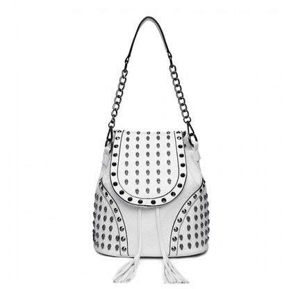 L1414 - Miss Lulu Skull Studded Backpack Shoulder Bag - Beige - Stylish & Versatile