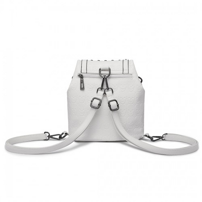 L1414 - Miss Lulu Skull Studded Backpack Shoulder Bag - Beige - Stylish & Versatile