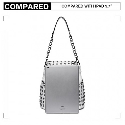 L1414 - Miss Lulu Skull Studded Backpack Shoulder Bag - Beige - Stylish & Versatile