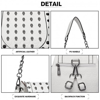 L1414 - Miss Lulu Skull Studded Backpack Shoulder Bag - Beige - Stylish & Versatile