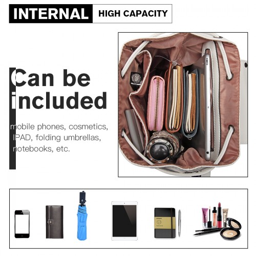 L1414 - Miss Lulu Skull Studded Backpack Shoulder Bag - Beige - Stylish & Versatile