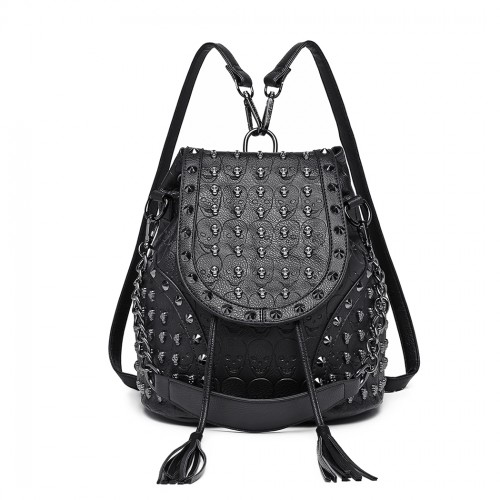 Miss Lulu Skull Studded Backpack Shoulder Bag - Black | Stylish & Versatile Accessory