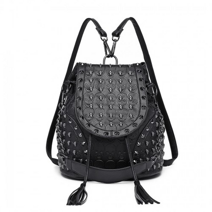 Miss Lulu Skull Studded Backpack Shoulder Bag - Black | Stylish & Versatile Accessory