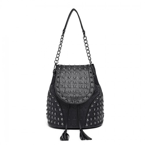 Miss Lulu Skull Studded Backpack Shoulder Bag - Black | Stylish & Versatile Accessory