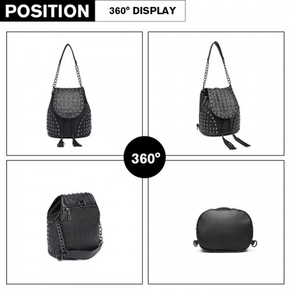 Miss Lulu Skull Studded Backpack Shoulder Bag - Black | Stylish & Versatile Accessory
