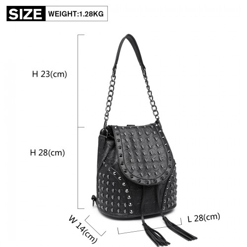 Miss Lulu Skull Studded Backpack Shoulder Bag - Black | Stylish & Versatile Accessory