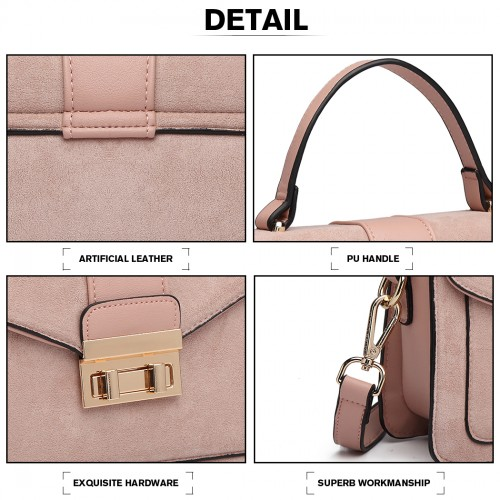 Miss Lulu Matte Pink PU Leather Midi Handbag Cross Body Bag - Elegant & Versatile