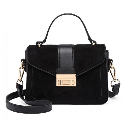 Miss Lulu Matte PU Leather Midi Handbag Cross Body Bag - Black | Elegant & Versatile Women's Bag