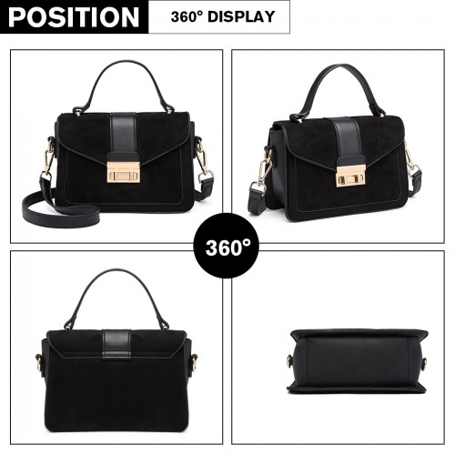 Miss Lulu Matte PU Leather Midi Handbag Cross Body Bag - Black | Elegant & Versatile Women's Bag
