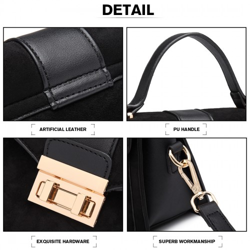 Miss Lulu Matte PU Leather Midi Handbag Cross Body Bag - Black | Elegant & Versatile Women's Bag