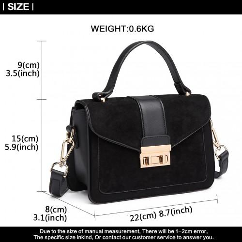 Miss Lulu Matte PU Leather Midi Handbag Cross Body Bag - Black | Elegant & Versatile Women's Bag