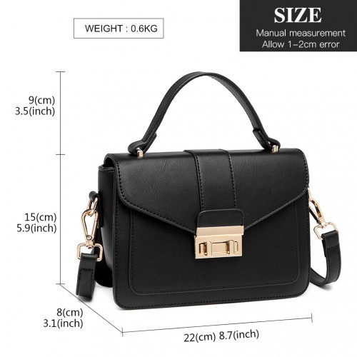 Miss Lulu Leather Look Midi Handbag - Black - Elegant & Versatile Women's Bag