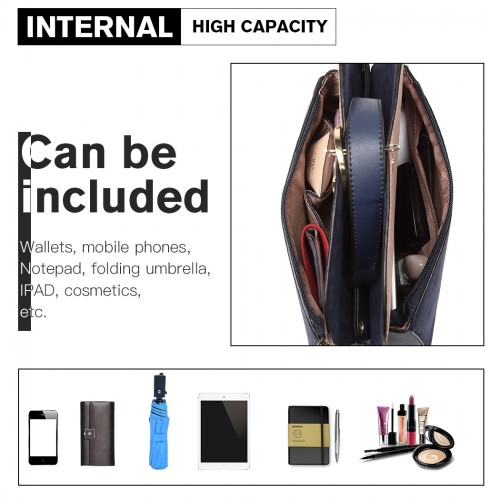 Miss Lulu Stylish Ladies Leather Handbag Shoulder Bag - Navy | Elegant & Versatile