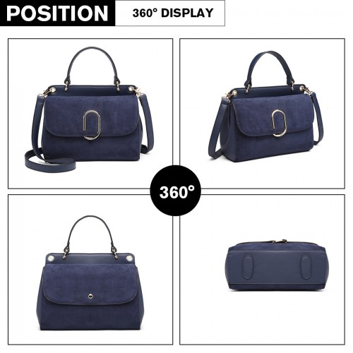 Miss Lulu Stylish Ladies Leather Handbag Shoulder Bag - Navy | Elegant & Versatile