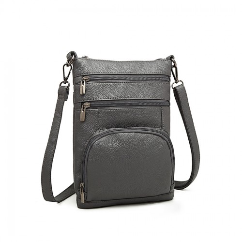Miss Lulu Multi Pocket Leather Look RFID-Blocking Cross Body Bag - Grey - Stylish & Secure