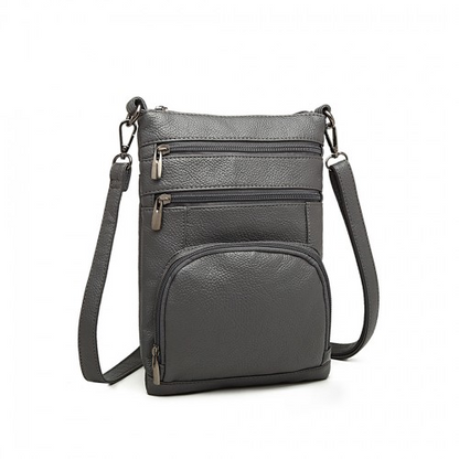 Miss Lulu Multi Pocket Leather Look RFID-Blocking Cross Body Bag - Grey - Stylish & Secure