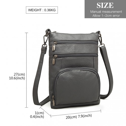 Miss Lulu Multi Pocket Leather Look RFID-Blocking Cross Body Bag - Grey - Stylish & Secure