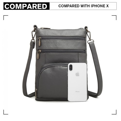 Miss Lulu Multi Pocket Leather Look RFID-Blocking Cross Body Bag - Grey - Stylish & Secure