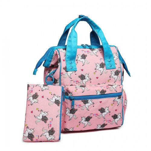 Miss Lulu Child's Unicorn Backpack with Pencil Case - Pink | LB6896 | Ideal for School & Day Trips
