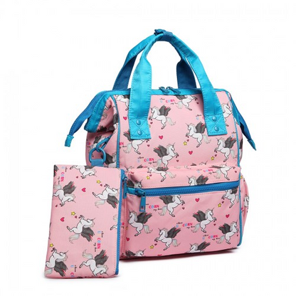 Miss Lulu Child's Unicorn Backpack with Pencil Case - Pink | LB6896 | Ideal for School & Day Trips