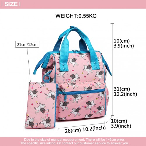 Miss Lulu Child's Unicorn Backpack with Pencil Case - Pink | LB6896 | Ideal for School & Day Trips