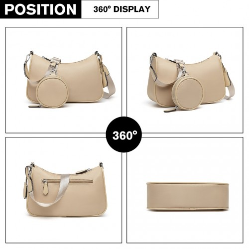Miss Lulu Cross-Body Handbag with Detachable Pouch in Khaki - Versatile, Stylish, Durable