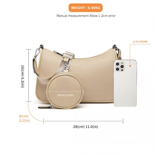 Miss Lulu Cross-Body Handbag with Detachable Pouch in Khaki - Versatile, Stylish, Durable
