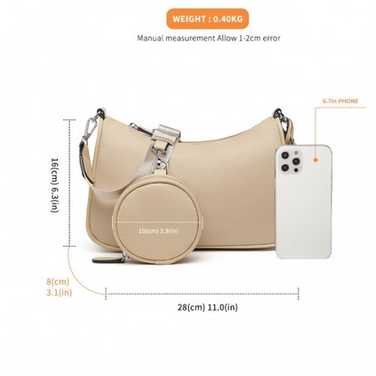 Miss Lulu Cross-Body Handbag with Detachable Pouch in Khaki - Versatile, Stylish, Durable