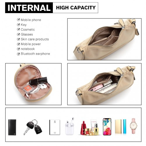 Miss Lulu Cross-Body Handbag with Detachable Pouch in Khaki - Versatile, Stylish, Durable