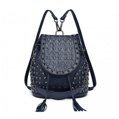Miss Lulu Skull Studded Backpack Shoulder Bag - Navy | Stylish & Versatile