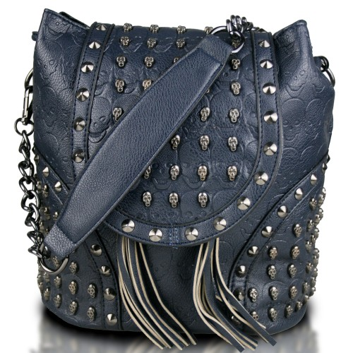 Miss Lulu Skull Studded Backpack Shoulder Bag - Navy | Stylish & Versatile