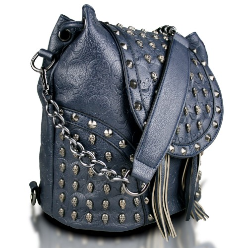 Miss Lulu Skull Studded Backpack Shoulder Bag - Navy | Stylish & Versatile