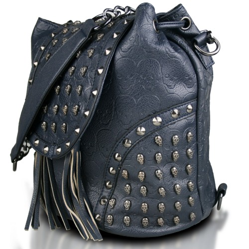 Miss Lulu Skull Studded Backpack Shoulder Bag - Navy | Stylish & Versatile