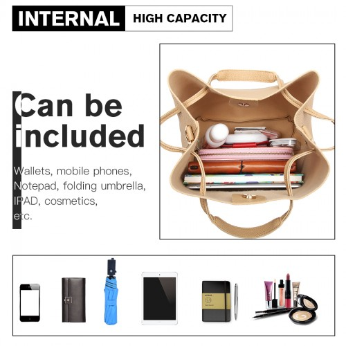 Miss Lulu 4-Piece Set Shoulder Tote Handbag - Beige | Stylish & Durable Women's Bag Set