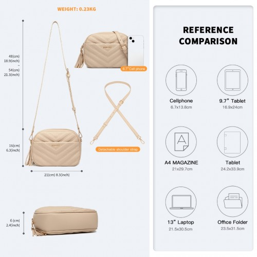 Miss LuLu Lightweight Quilted Leather Cross body Bag - Khaki | Elegant & Functional