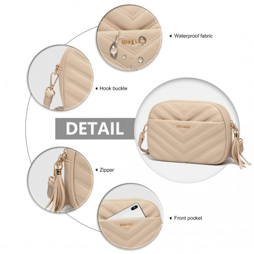 Miss LuLu Lightweight Quilted Leather Cross body Bag - Khaki | Elegant & Functional