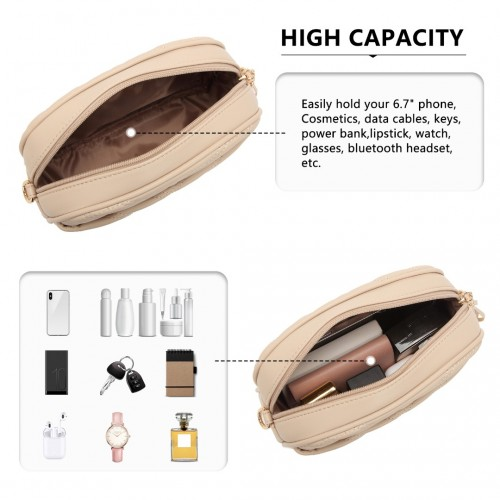 Miss LuLu Lightweight Quilted Leather Cross body Bag - Khaki | Elegant & Functional