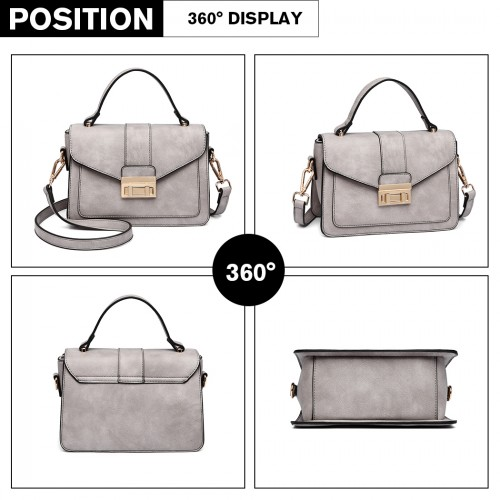 Miss Lulu Leather Look Midi Handbag - Grey | Elegant & Stylish Women's Handbag