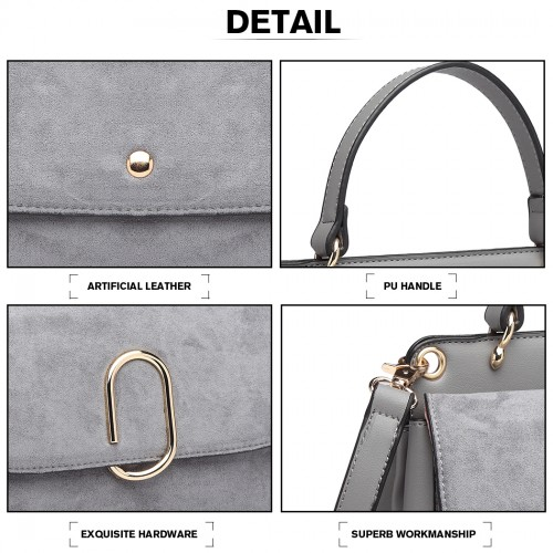 MISS LULU Stylish Ladies Leather Handbag Shoulder Bag in Grey - LB6871